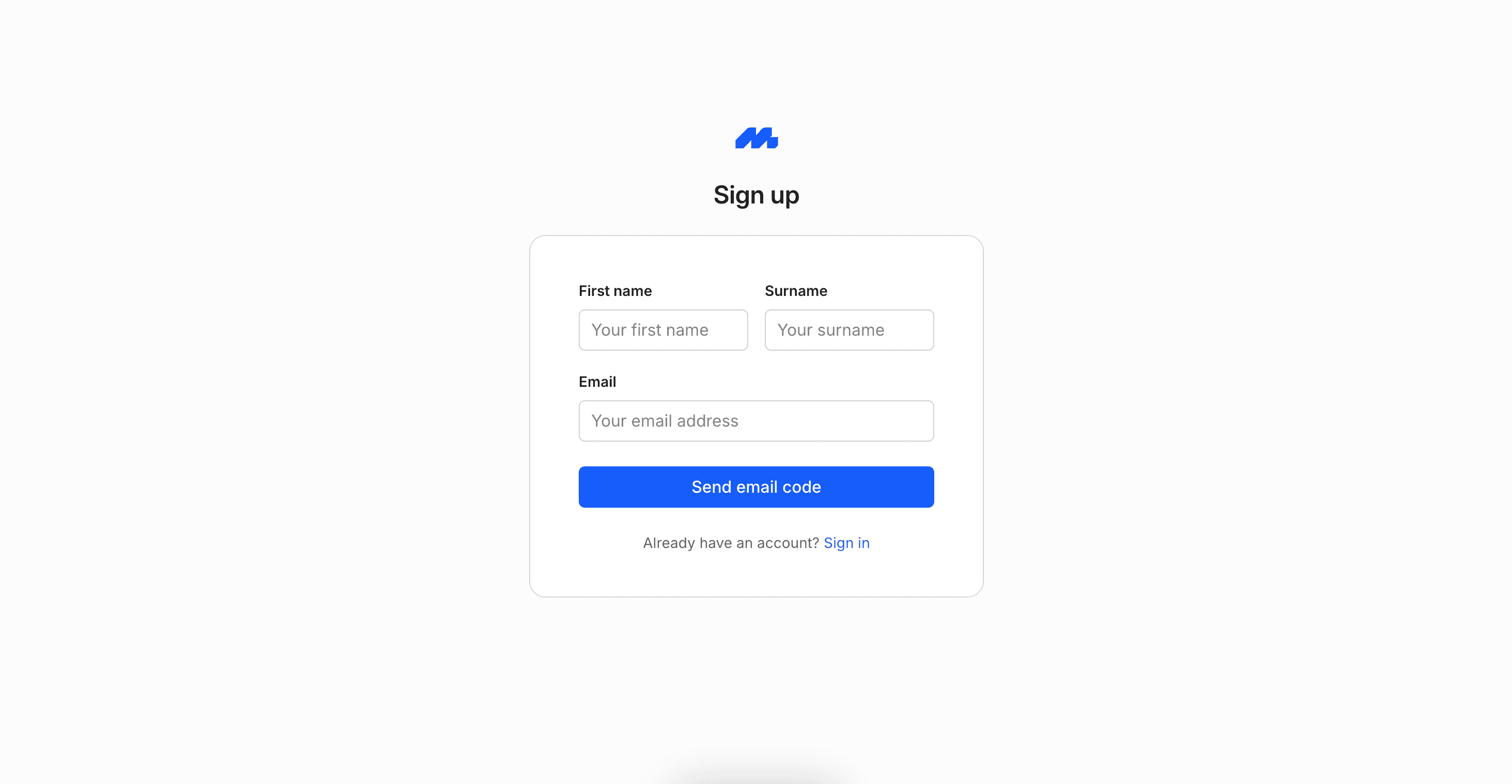 Sign up screenshot