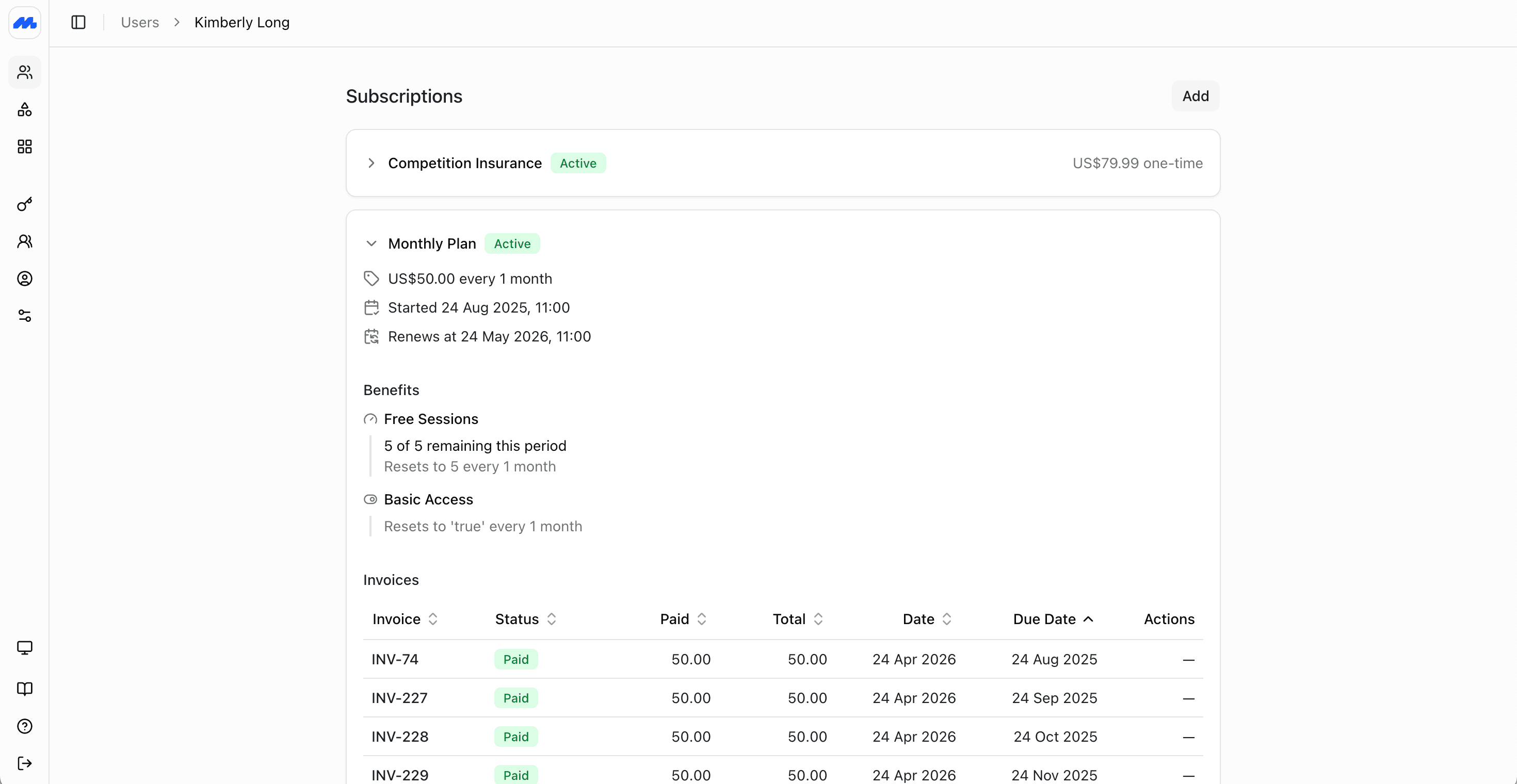 Invoices list screenshot