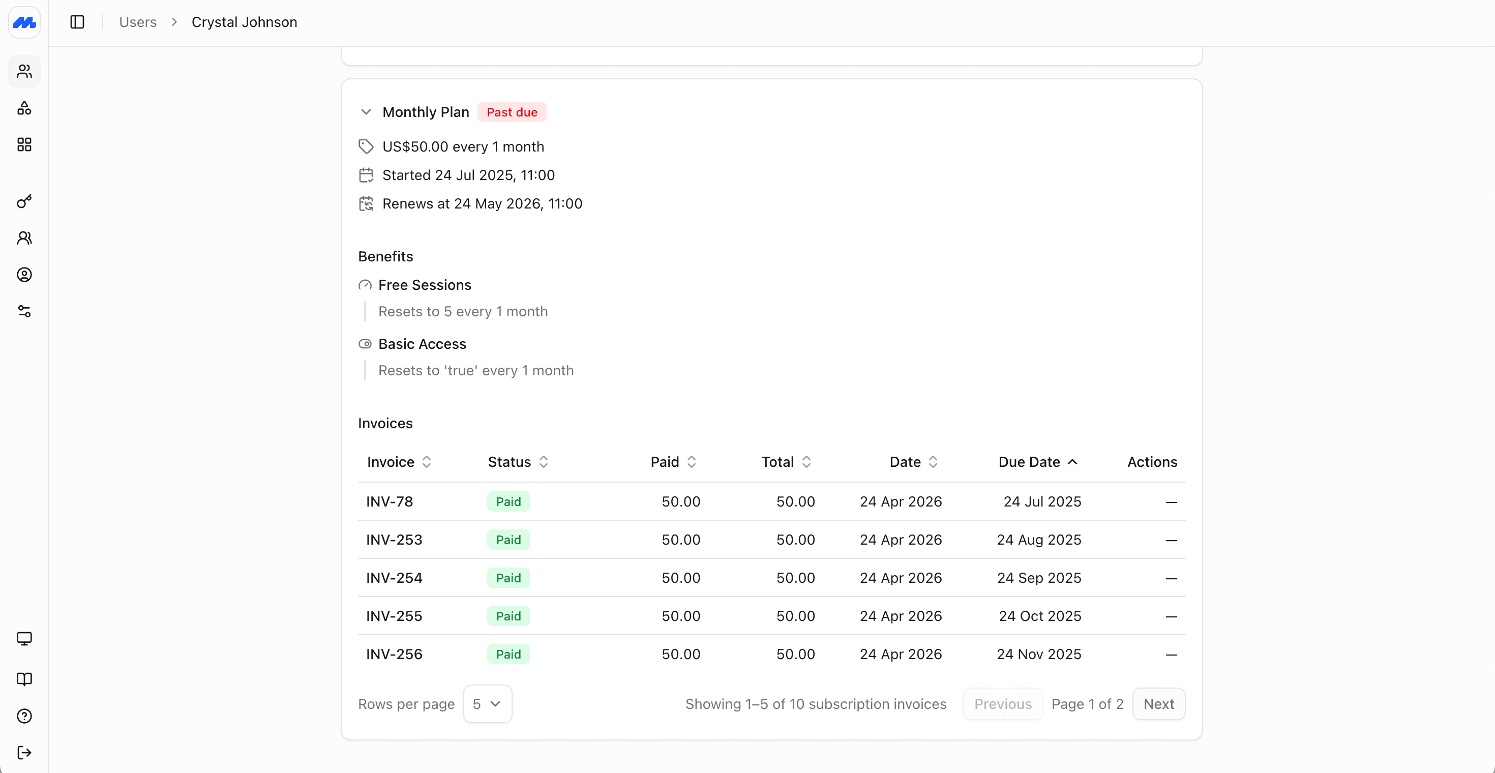 Screenshot of the invoices list
