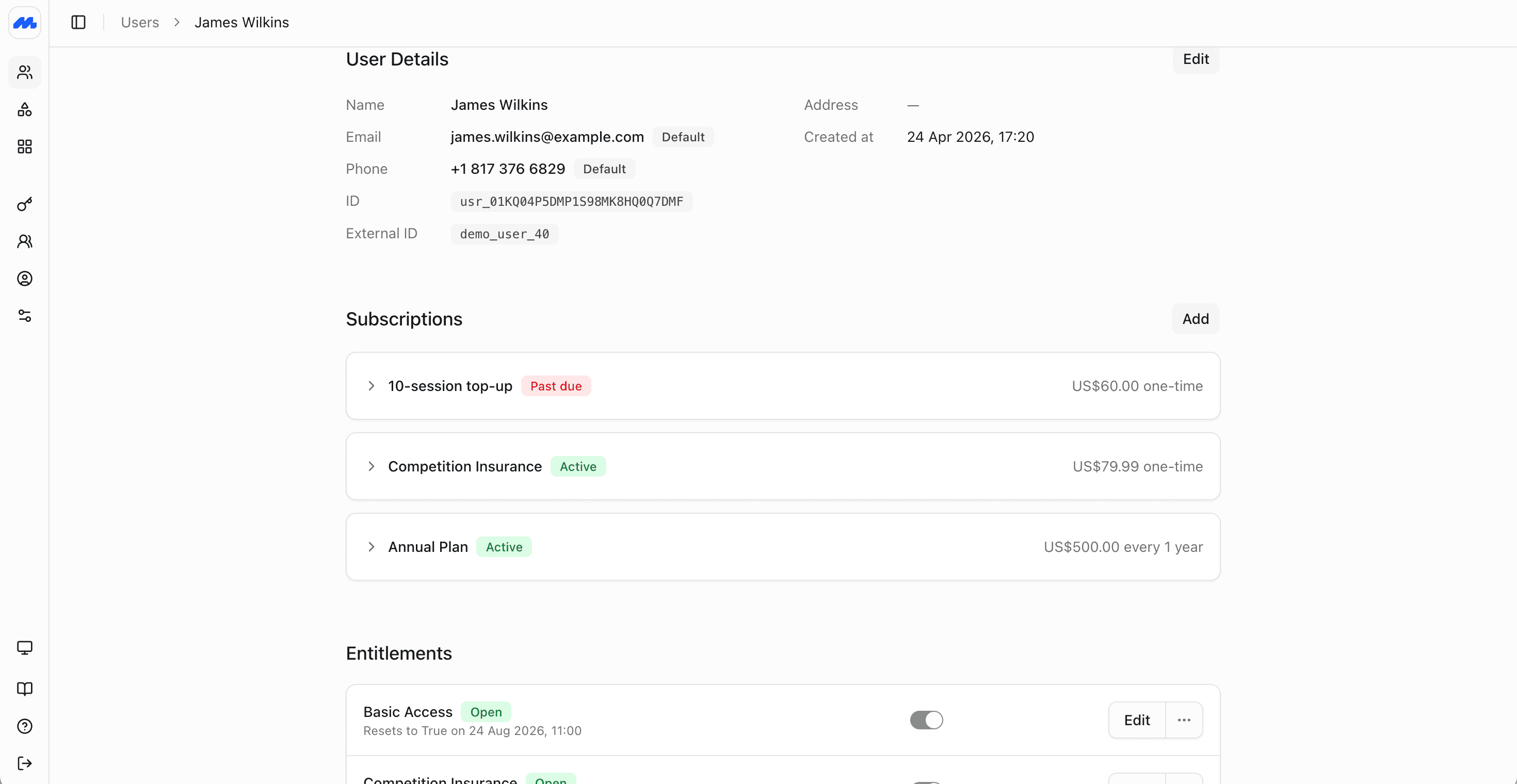 Screenshot of the member profile