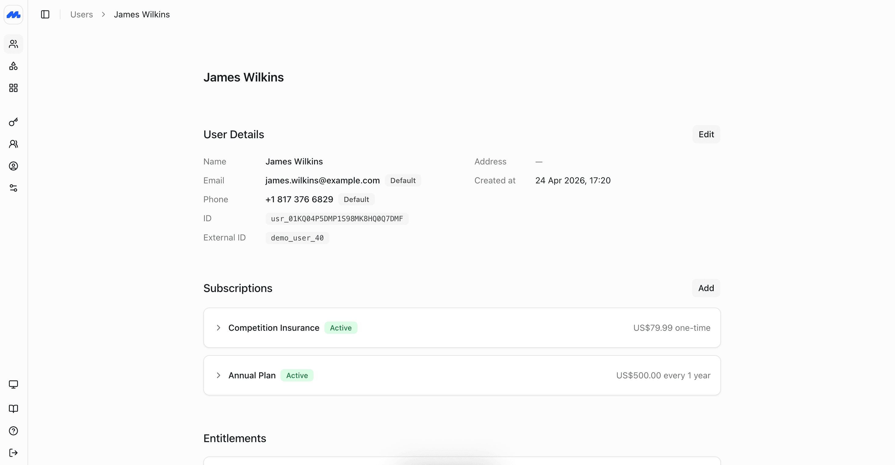 Screenshot of the member profile
