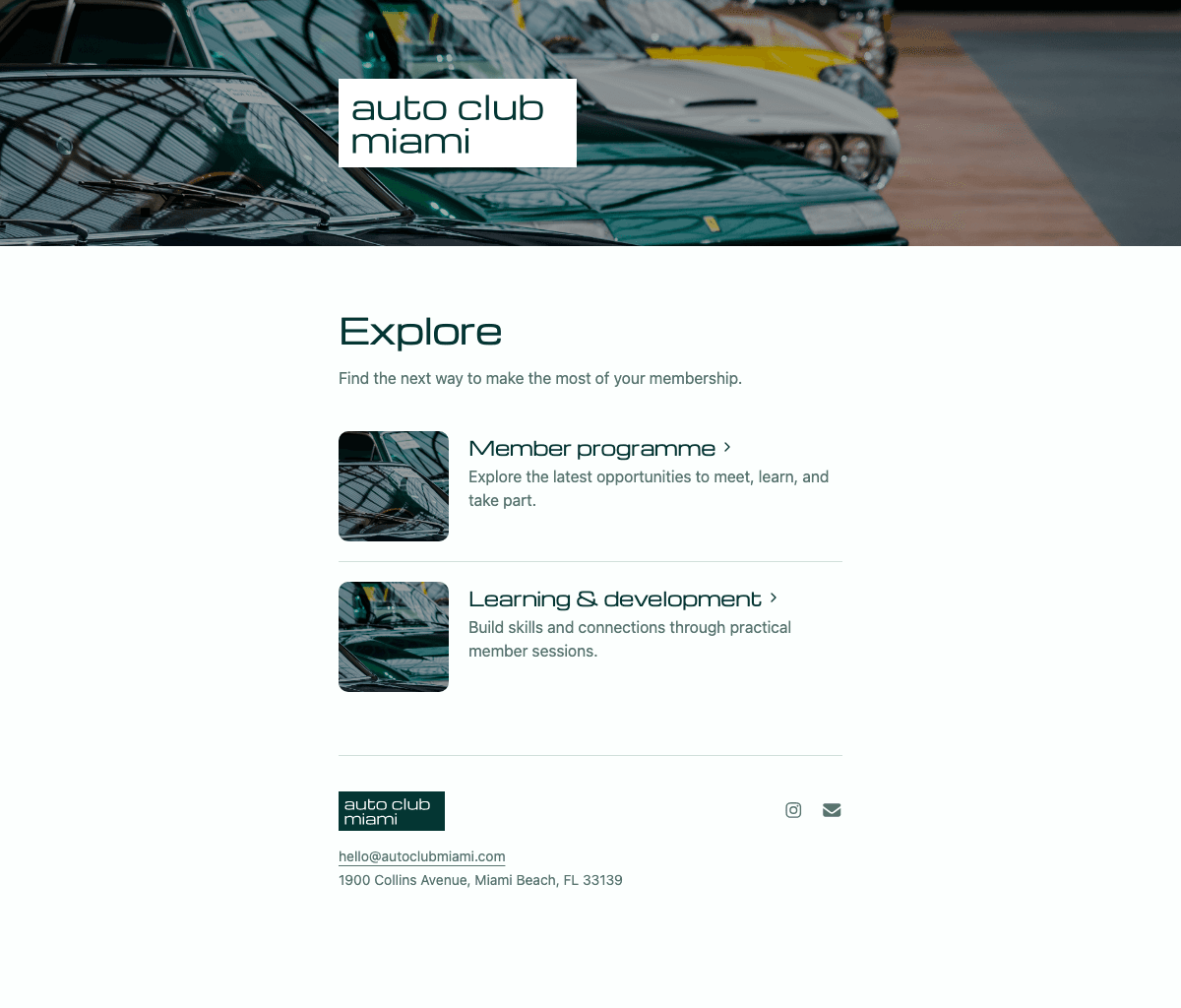 desktop screenshot of Auto Club Miami's event categories page.