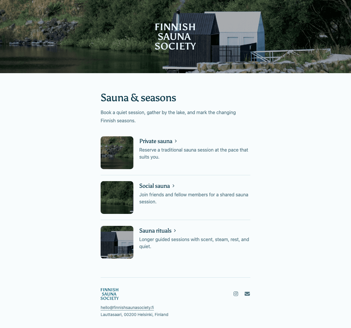 desktop screenshot of Finnish Sauna Society's event categories page.
