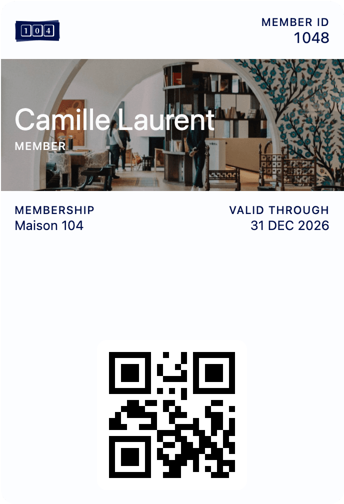 Apple Wallet membership card preview for 104.