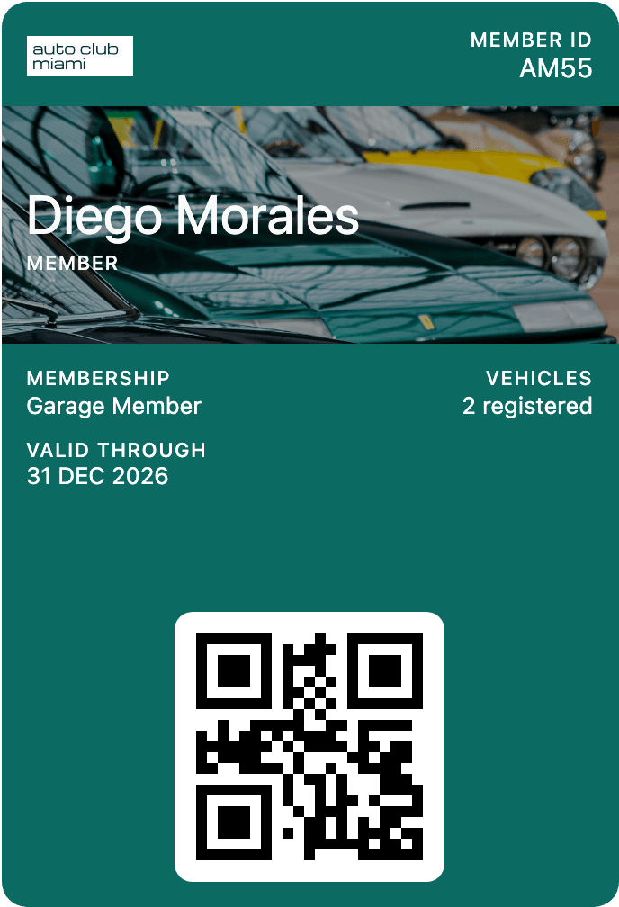 Apple Wallet membership card preview for Auto Club Miami.