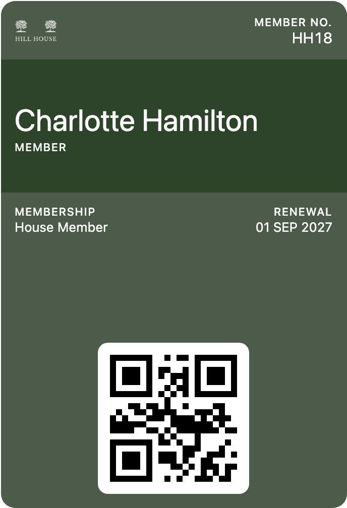 Apple Wallet membership card preview for Hill House.