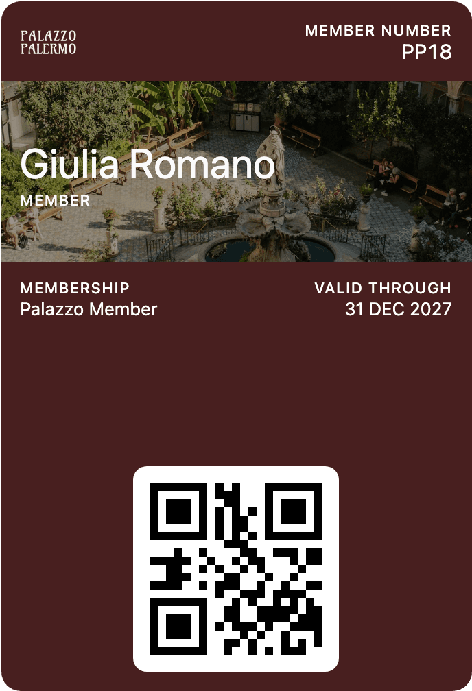 Apple Wallet membership card preview for Palazzo Palermo.