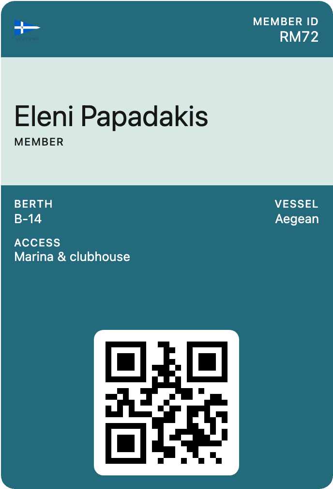 Rhodes Marina digital membership card in Apple Wallet