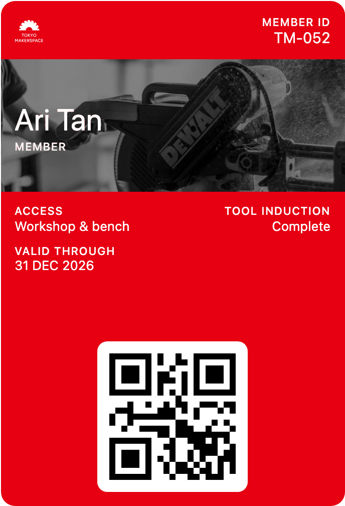 Tokyo Makerspace digital membership card